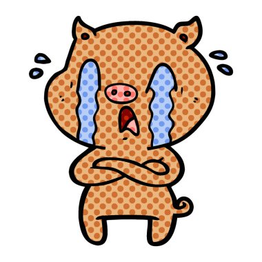 domuz karikatür ağlama vektör çizim