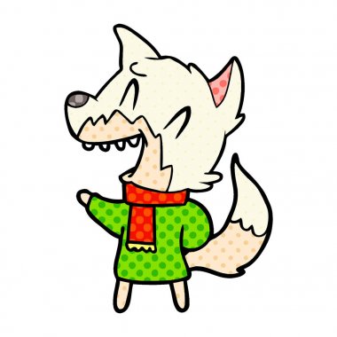 kış giysileri giyen fox gülüyor