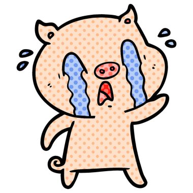 domuz karikatür ağlama vektör çizim