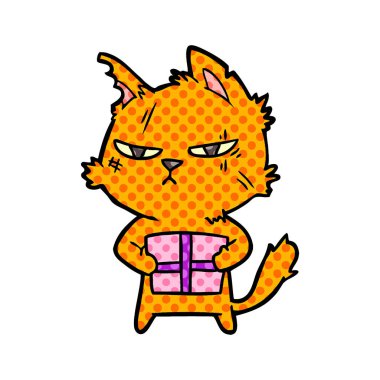 Noel hediyesi ile zor karikatür kedi