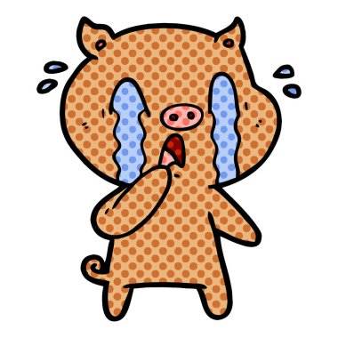 domuz karikatür ağlama vektör çizim