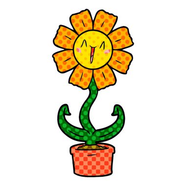 mutlu karikatür çiçek vektör çizim