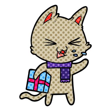 Noel hediyesi ile tıslayan kedi çizgi film