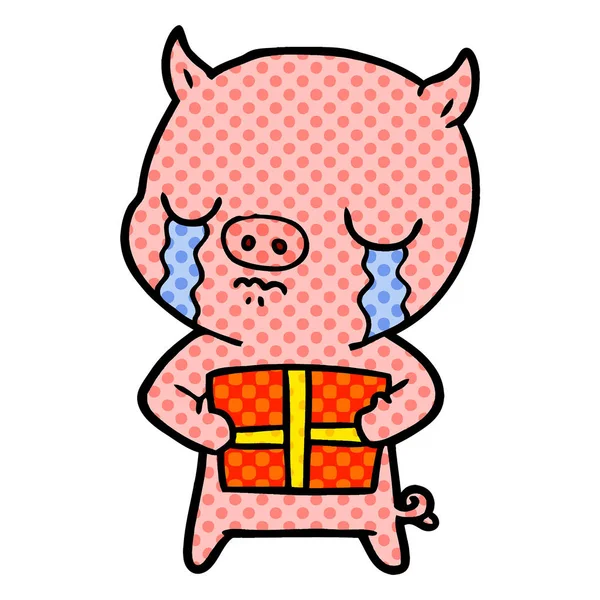 domuz üzerinde Noel hediyesi ağlıyor çizgi film