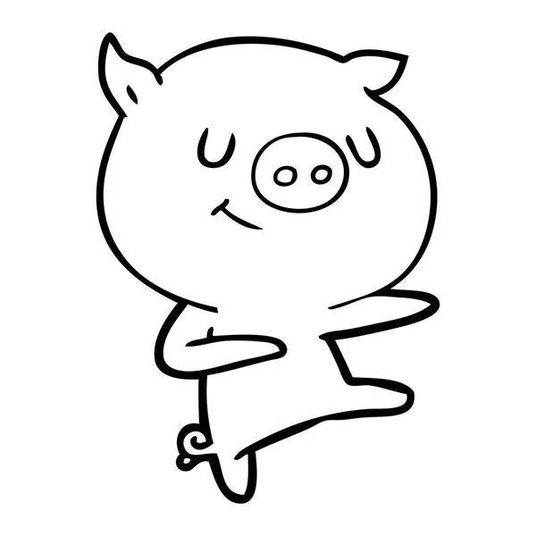 幸せな漫画豚ダンス — ストックベクタ
