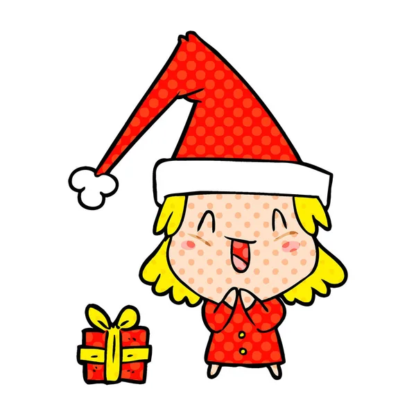 Chica Dibujos Animados Con Sombrero Navidad — Vector de stock