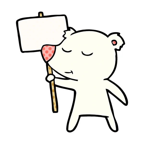 Urso Polar Desenhos Animados Feliz Com Sinal — Vetor de Stock