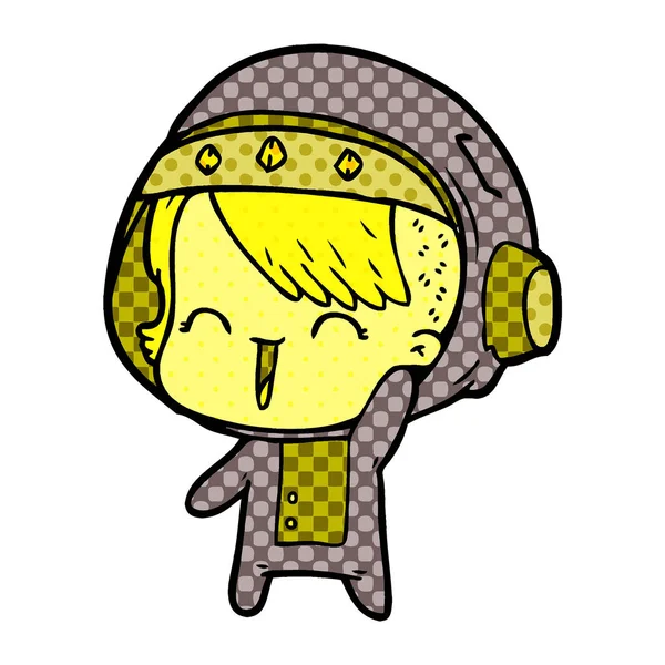 karikatür mutlu astronot kız sallayarak