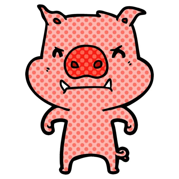 Векторная Иллюстрация Разгневанной Мультяшной Свиньи — стоковый вектор