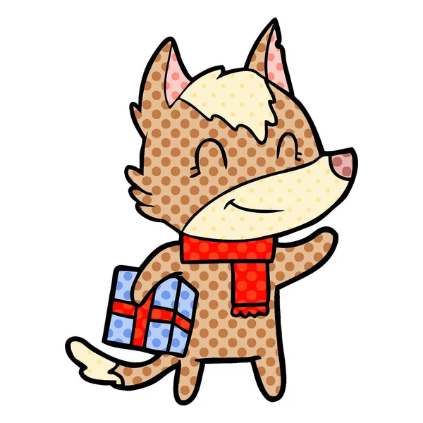 Dostu karikatür kurt ile hediye