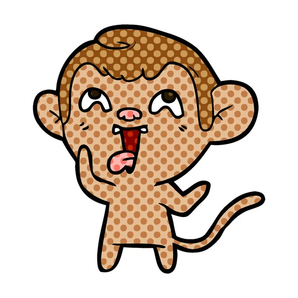 Vectorillustratie Voor Gek Cartoon Monkey Tonen Tong Geïsoleerd Wit — Stockvector