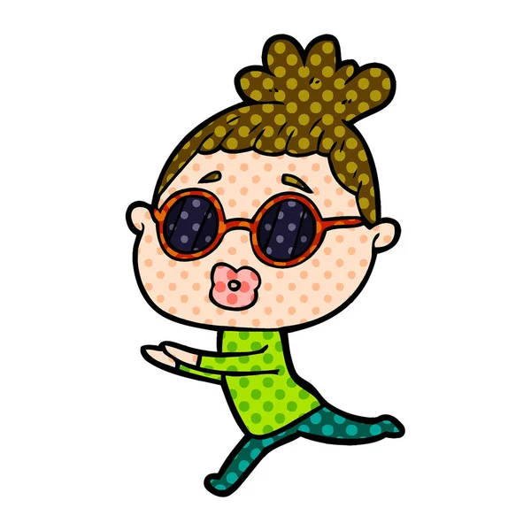 Mulher Dos Desenhos Animados Usando Óculos Sol — Vetor de Stock