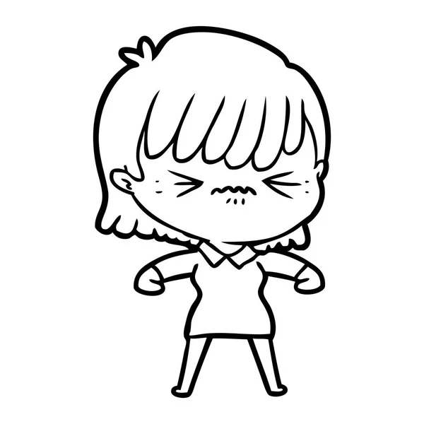 腹が立つ漫画少女のベクトル イラスト — ストックベクタ