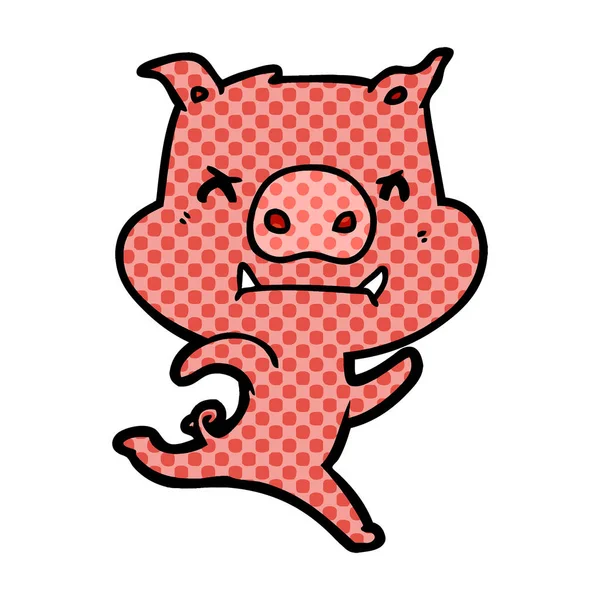 Angry Cartoon Pig Charging — Stock Vector