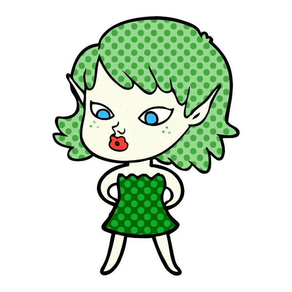 Bonita Chica Dibujos Animados Elfo — Vector de stock