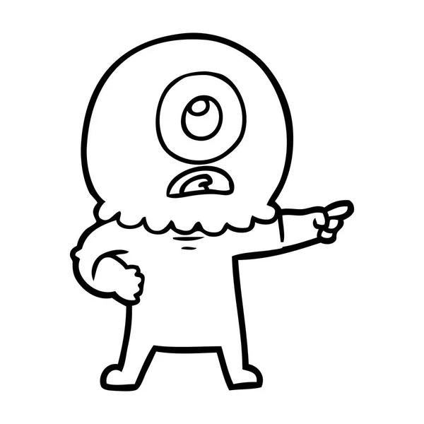 Dibujos Animados Cyclops Alien Spaceman Pointing — Vector de stock