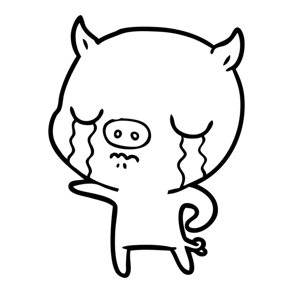 Ilustrație Vectorială Porcului Desene Animate Plângând — Vector de stoc