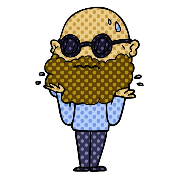 Sakal ve güneş gözlüğü ile endişeli adam çizgi film