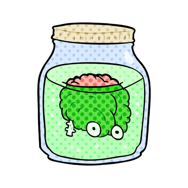 Cartoon Spooky Brain Floating Jar — Stock Vector