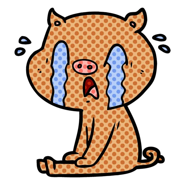 domuz karikatür ağlama vektör çizim