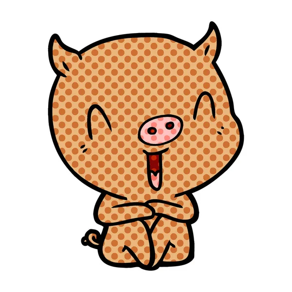 Heureux Dessin Animé Assis Cochon — Image vectorielle