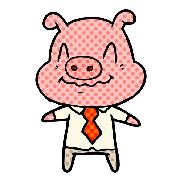 Nerwowy Kreskówka Świnia Boss — Wektor stockowy