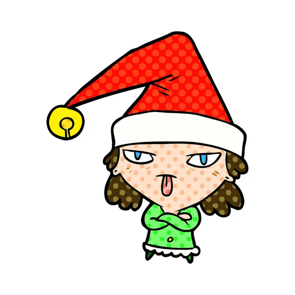 Chica Dibujos Animados Con Sombrero Navidad — Vector de stock