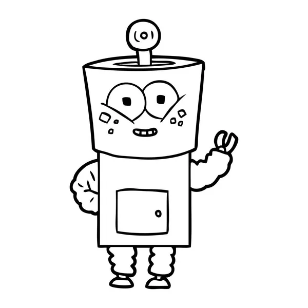 Lycklig Tecknad Robot Vinka Hej — Stock vektor