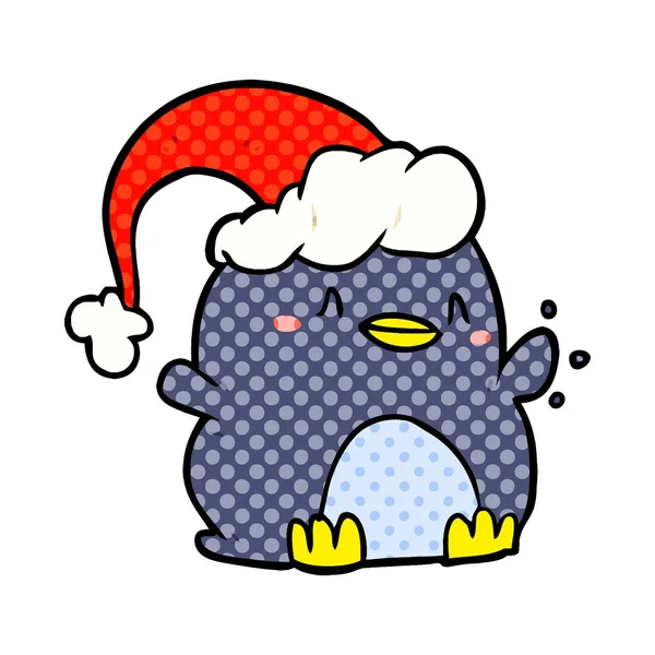 Cartoon Penguin Wearing Christmas Hat — Stock Vector