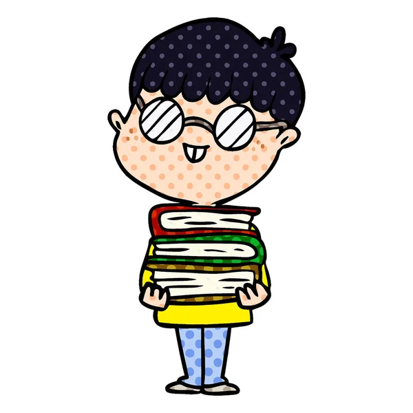 Dessin Animé Nerd Garçon Avec Lunettes Livre — Image vectorielle