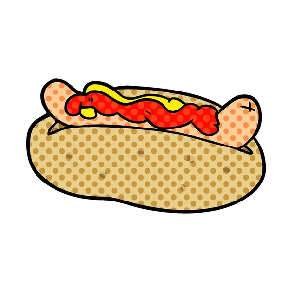 Cartoon Hotdog Met Mosterd Ketchup — Stockvector