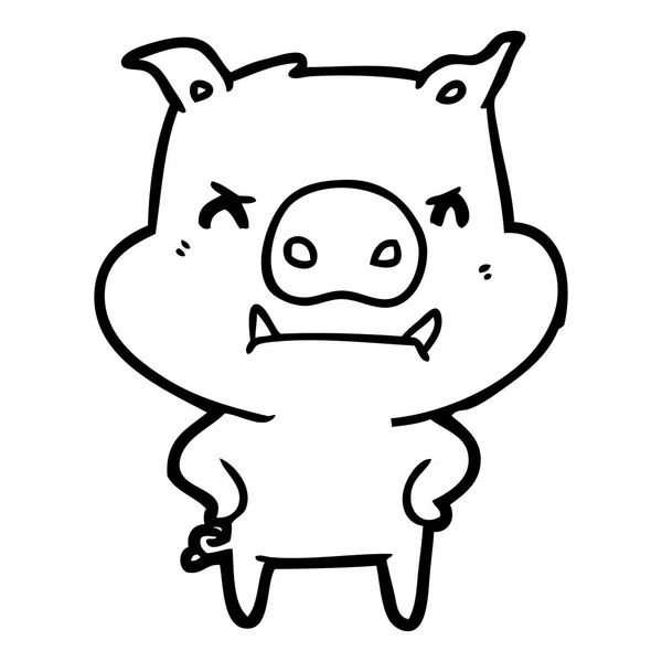 Vector Illustration Angry Cartoon Pig — Stock Vector