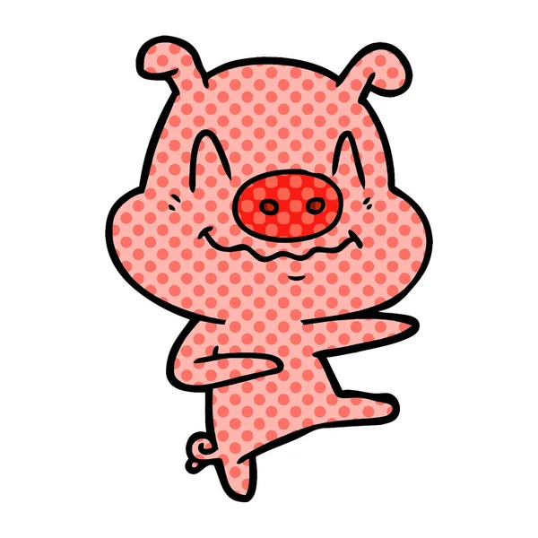 紧张的卡通猪跳舞 — 图库矢量图片