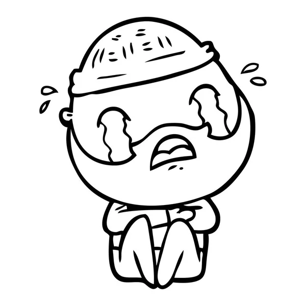 Desenho Animado Barbudo Homem Chorando — Vetor de Stock