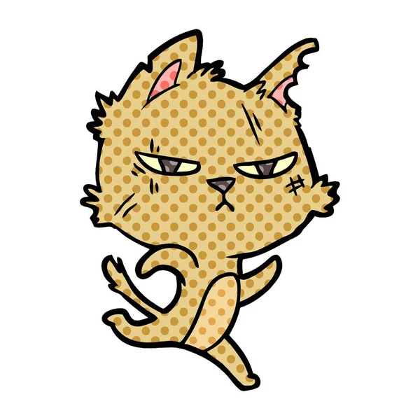 Difícil Desenho Animado Gato Execução — Vetor de Stock