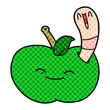 bir elma karikatür mutlu solucan