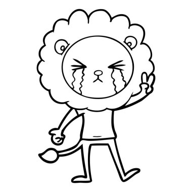 vektör çizim aslan ağlıyor çizgi film