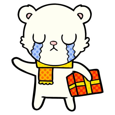 Kutup ayısı karikatür Noel hediye ile ağlıyor