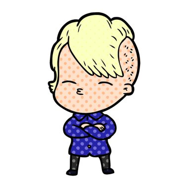 çizgi film kız gözlerini kısarak vektör çizim