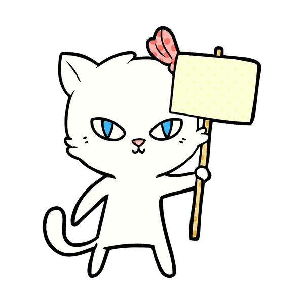 Niedliche Cartoon Katze Mit Protestschild — Stockvektor