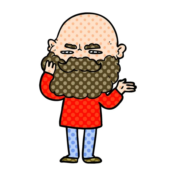 Hombre Dibujos Animados Con Barba Frunciendo Ceño — Archivo Imágenes Vectoriales