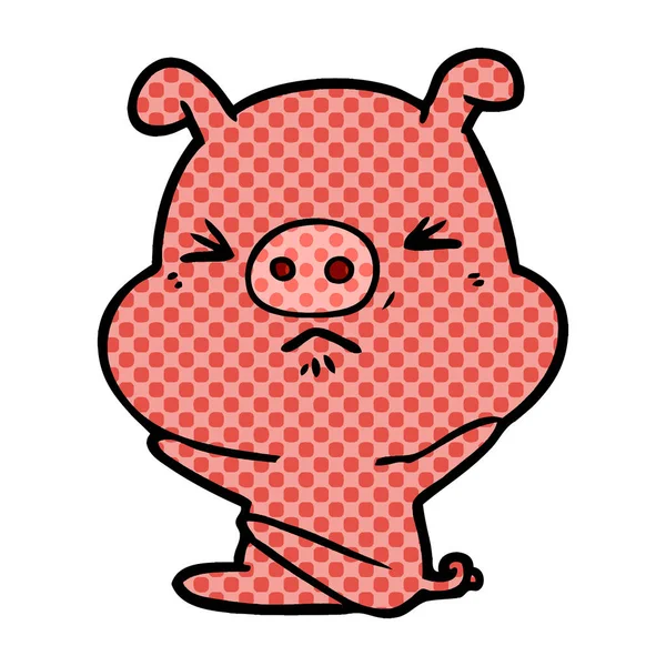 Ilustração Vetorial Desenho Animado Porco Zangado —  Vetores de Stock