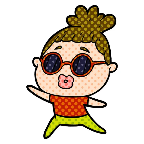 Cartoon Dança Mulher Usando Óculos Sol —  Vetores de Stock