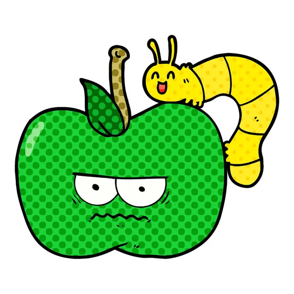 การ Grumpy แอปเป ลและหนอน — ภาพเวกเตอร์สต็อก