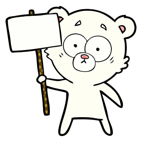 Desenho Animado Urso Polar Nervoso Com Sinal Protesto — Vetor de Stock