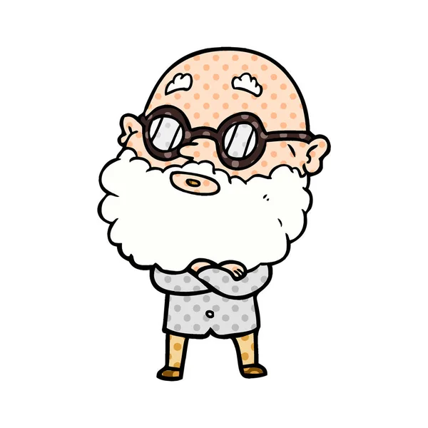 Desenho Animado Curioso Homem Com Barba Óculos — Vetor de Stock