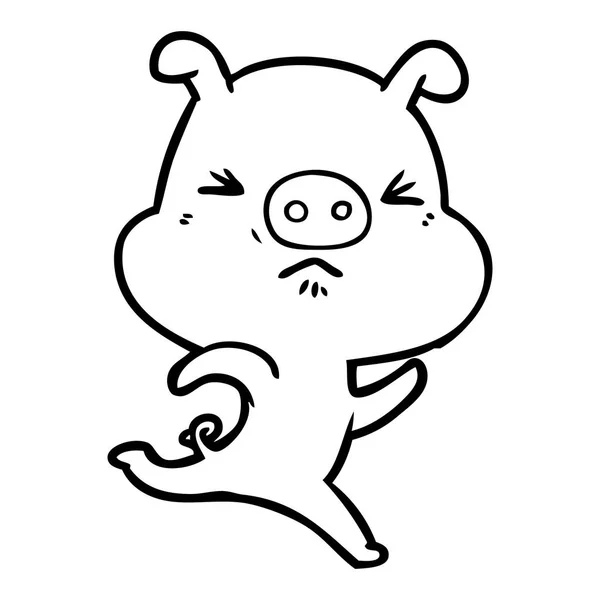 Dessin Animé Ennuyé Porc Courir — Image vectorielle