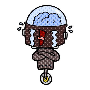 vektör çizim robot ağlıyor çizgi film