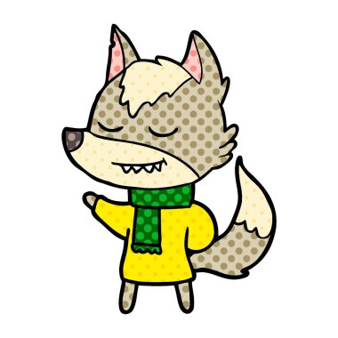 Dostu karikatür kurt giyen eşarp