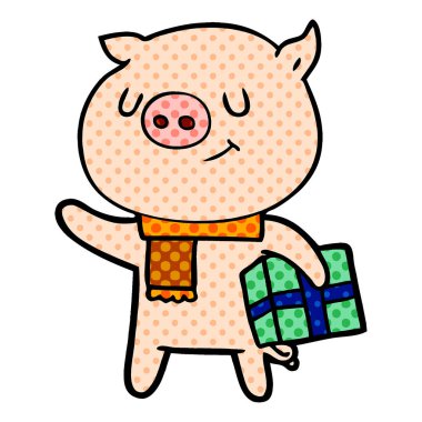 mutlu karikatür domuz vektör çizim